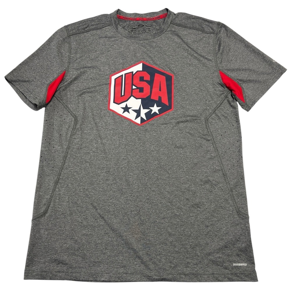 Champion Power Core Mens DuoDry Athletic Shirt Size L Gray USA Logo Short Sleeve